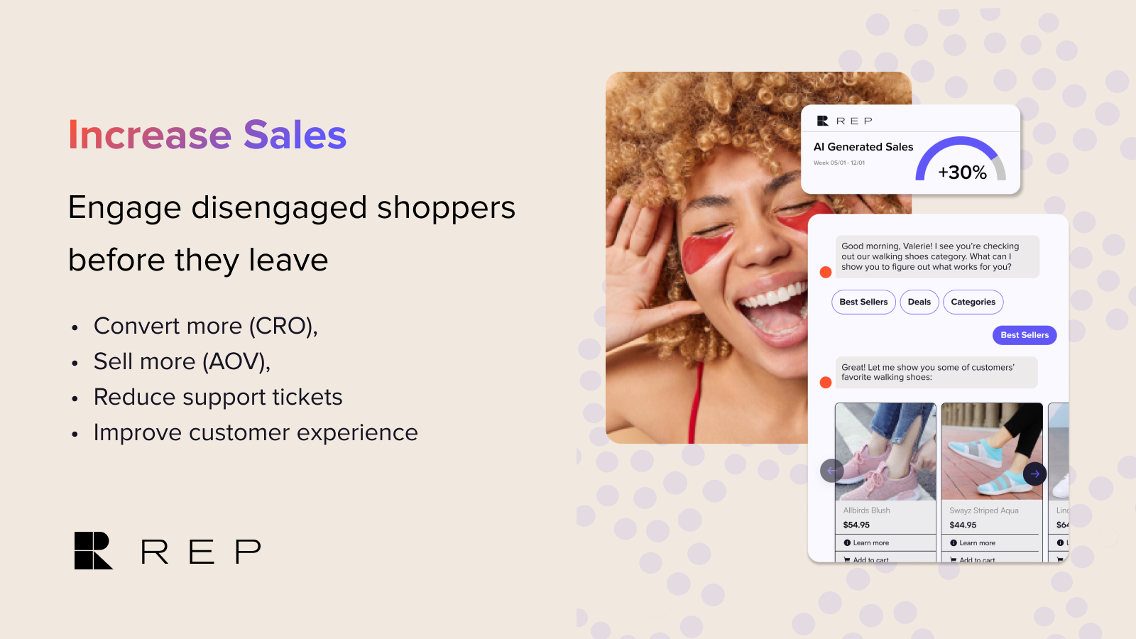 Rep AI official product illustration showing its ecommerce shopping assistant
