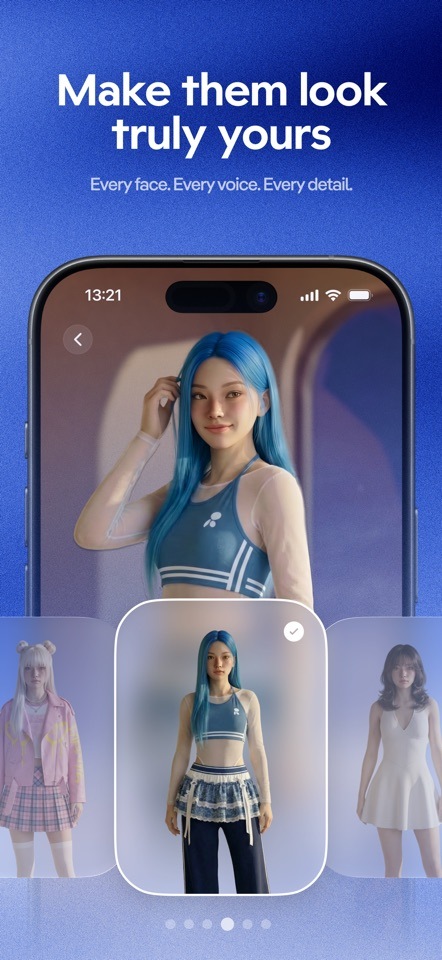Replika app-store screenshot showing avatar customization options