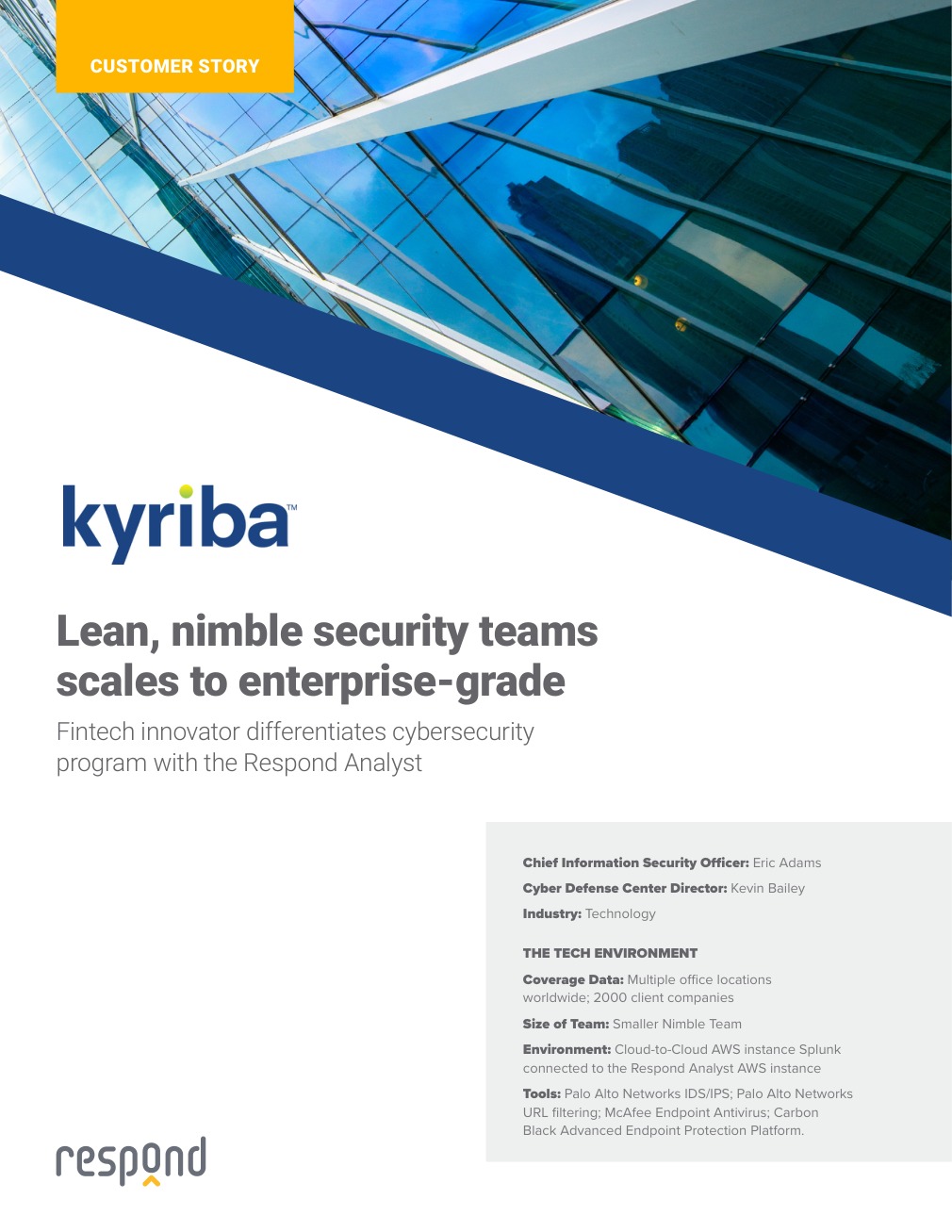 Cover of Respond Software's Kyriba customer story, showing the Kyriba name and its security team case study