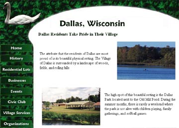 Dallas, Wisconsin website screenshot displayed in the Results portfolio