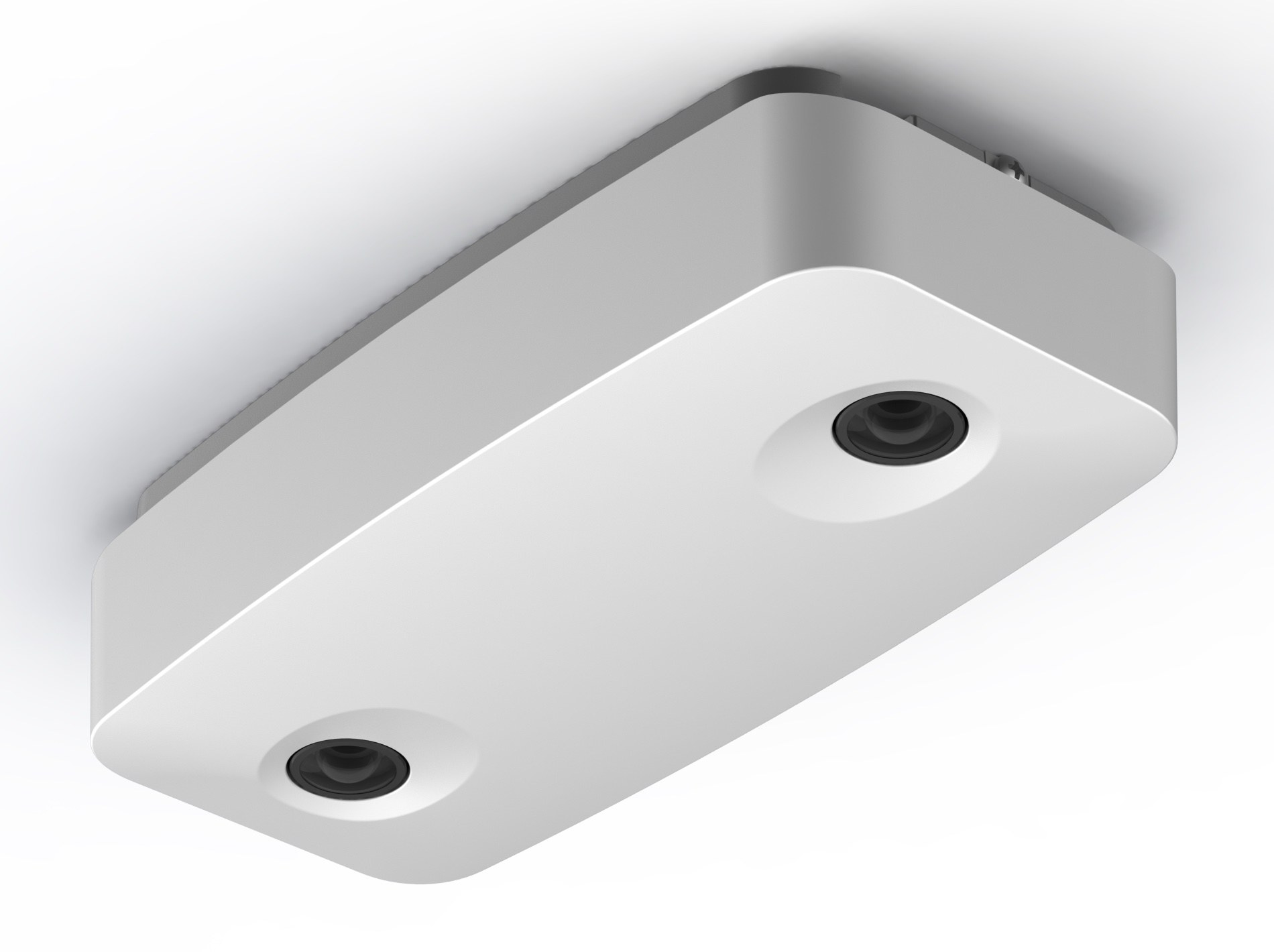 RetailNext Aurora sensor with two camera lenses in a white ceiling-mounted housing