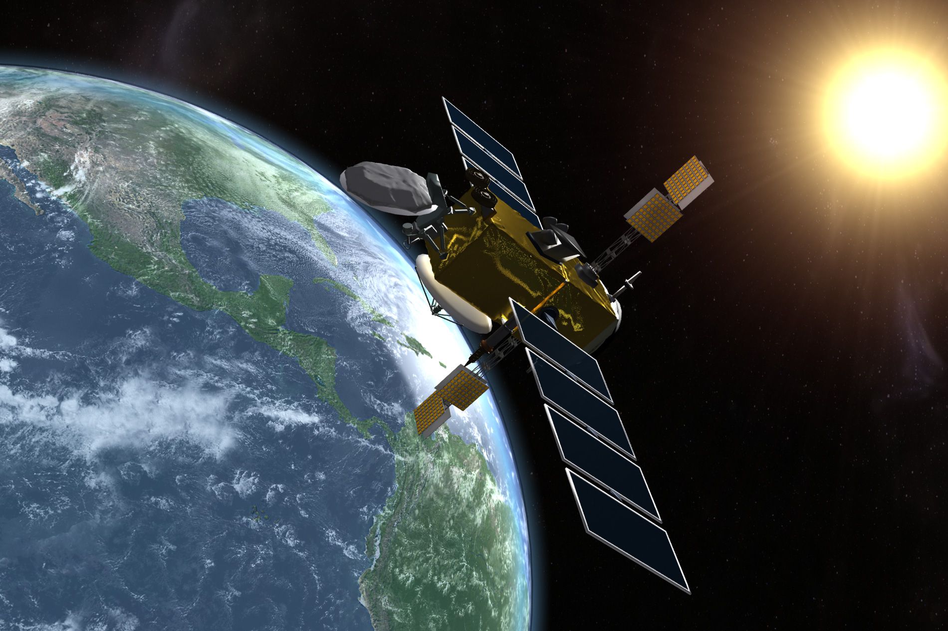 Historical Accion illustration of a satellite above Earth