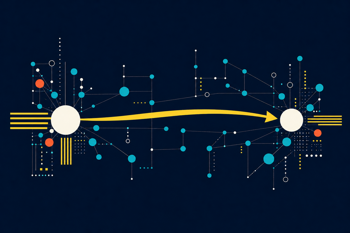 Abstract network of distributed nodes connected across a navy field