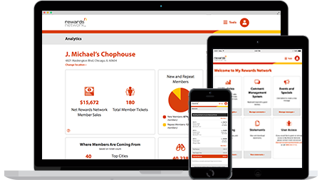 Rewards Network’s published illustration of its restaurant dashboard on a laptop