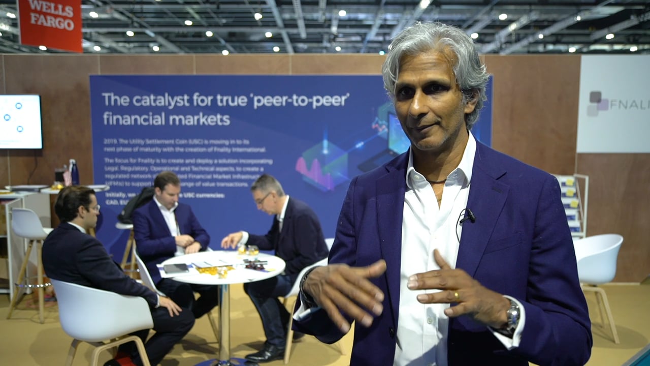 Rhomaios Ram speaking at the Fnality stand during Sibos 2019