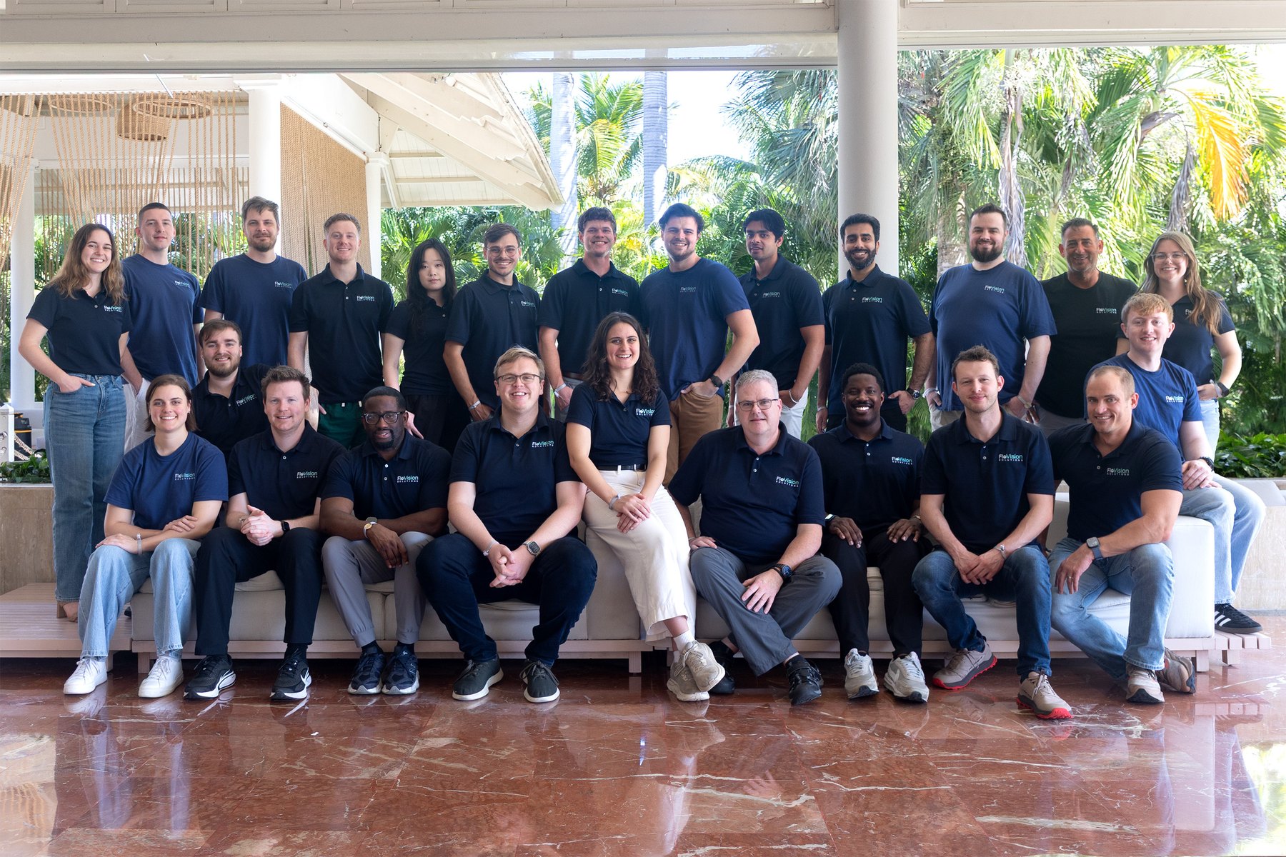 Rian McDonnell, seated near the centre wearing glasses, with the FloVision team