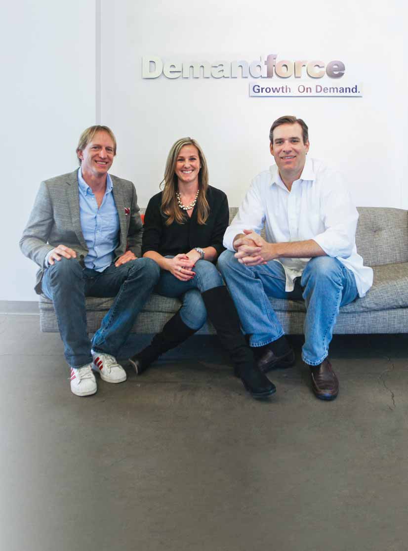 Patrick Barry, Darci Wingard and Rick Berry seated together at Demandforce; Berry is on the right.