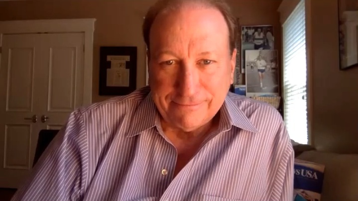 Rick Smith in a striped shirt, speaking from his office during a Small Business Small Talk interview
