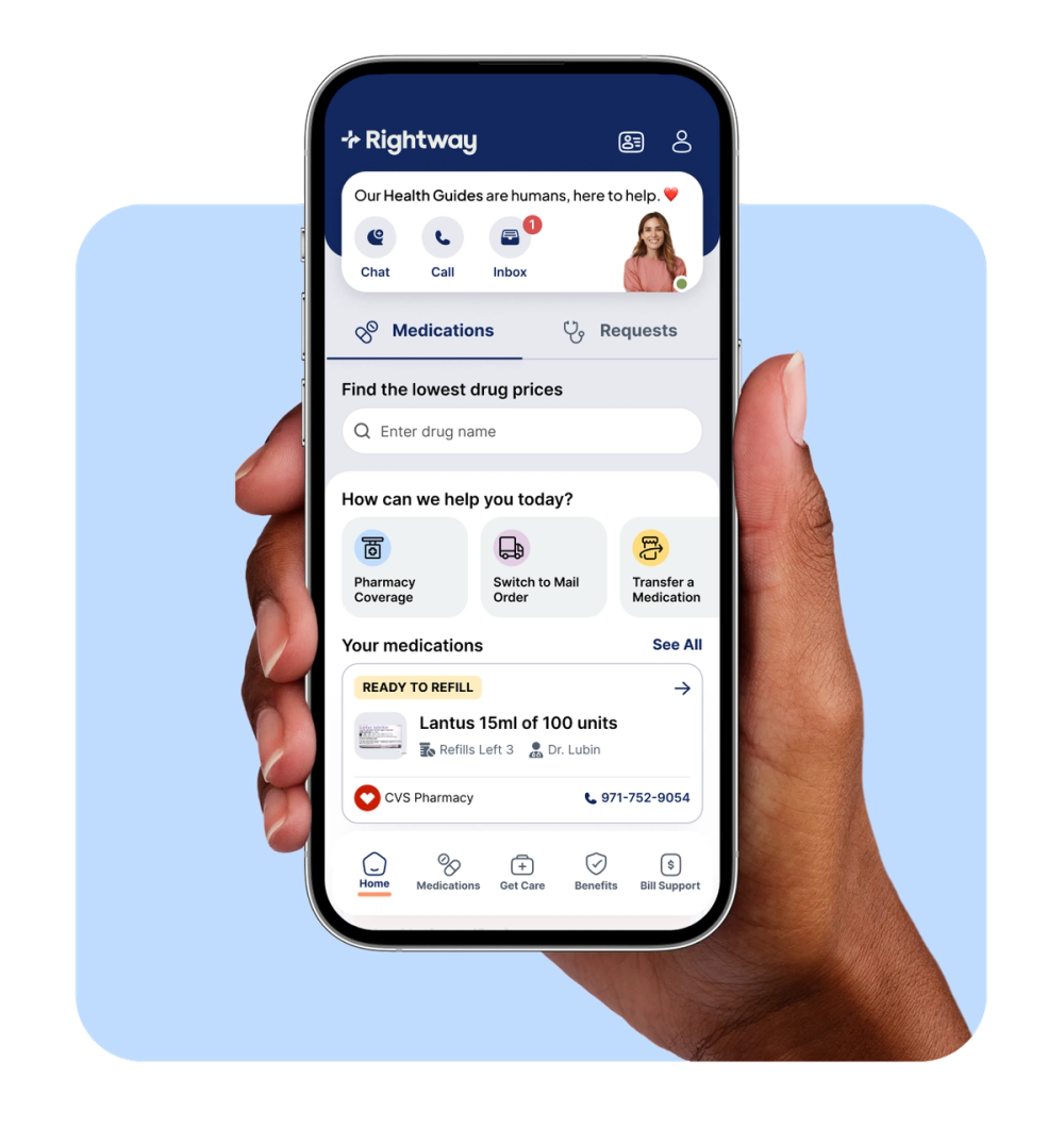 Rightway product image showing the member app on a smartphone