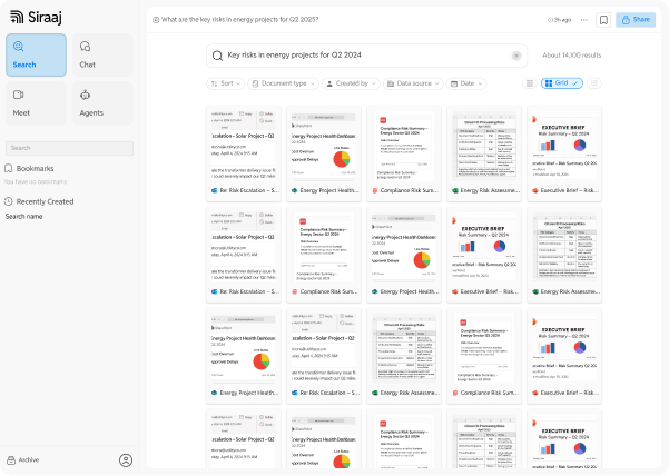 Siraaj enterprise search interface shown in Rihal’s product material