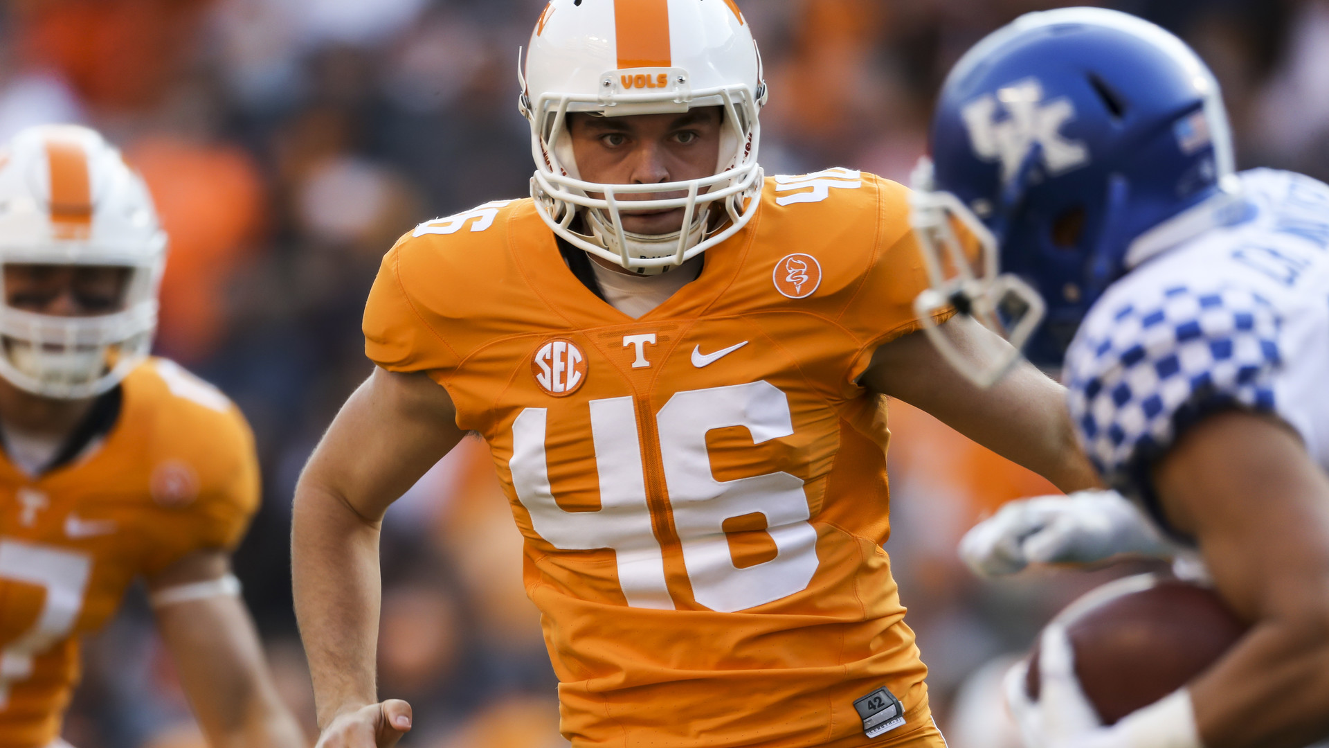 Riley Lovingood in his Tennessee number 46 uniform during a 2016 game against Kentucky