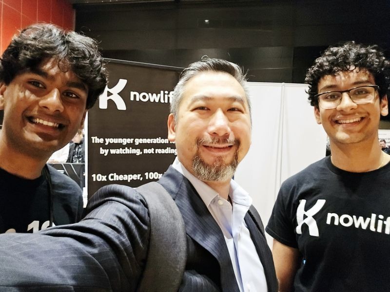 Ritam Rana and Arjun Talati with Joseph Ng at the Knowlify booth during EdTech Week