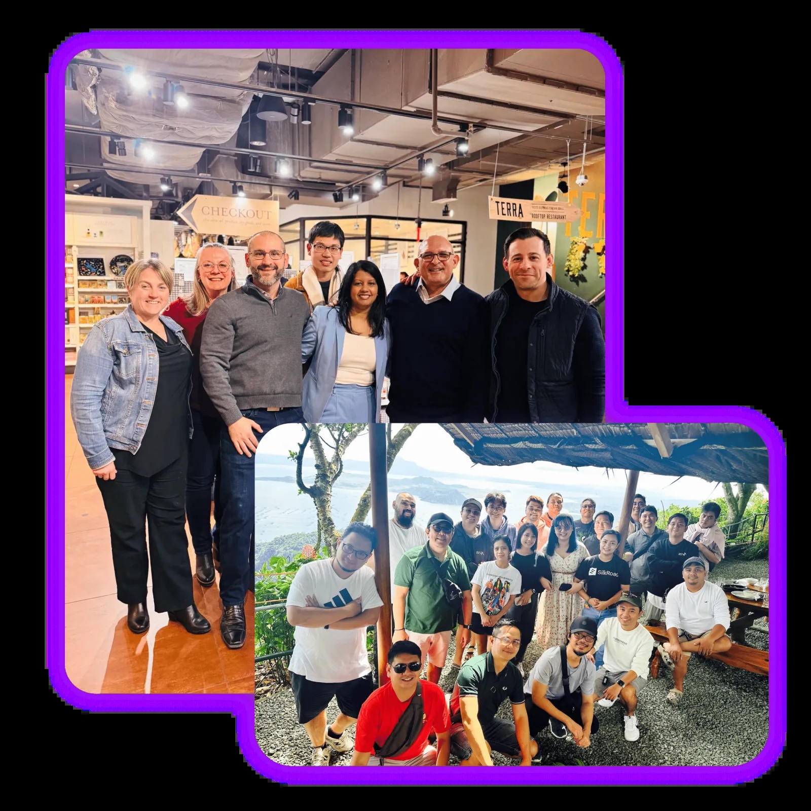 Collage of Rival team members gathered indoors and outdoors