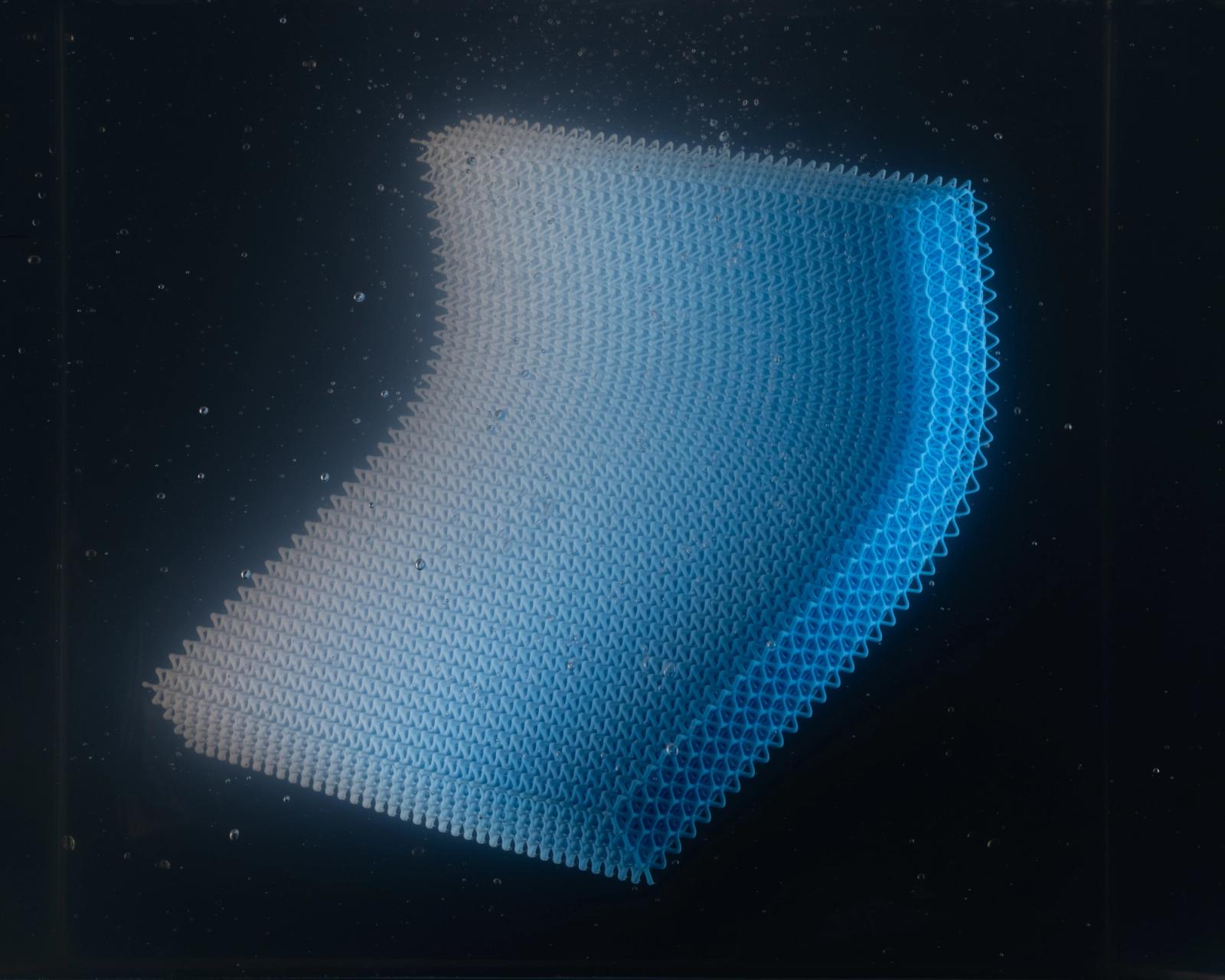 A flexible lattice structure suspended in Rapid Liquid Print's gel bath