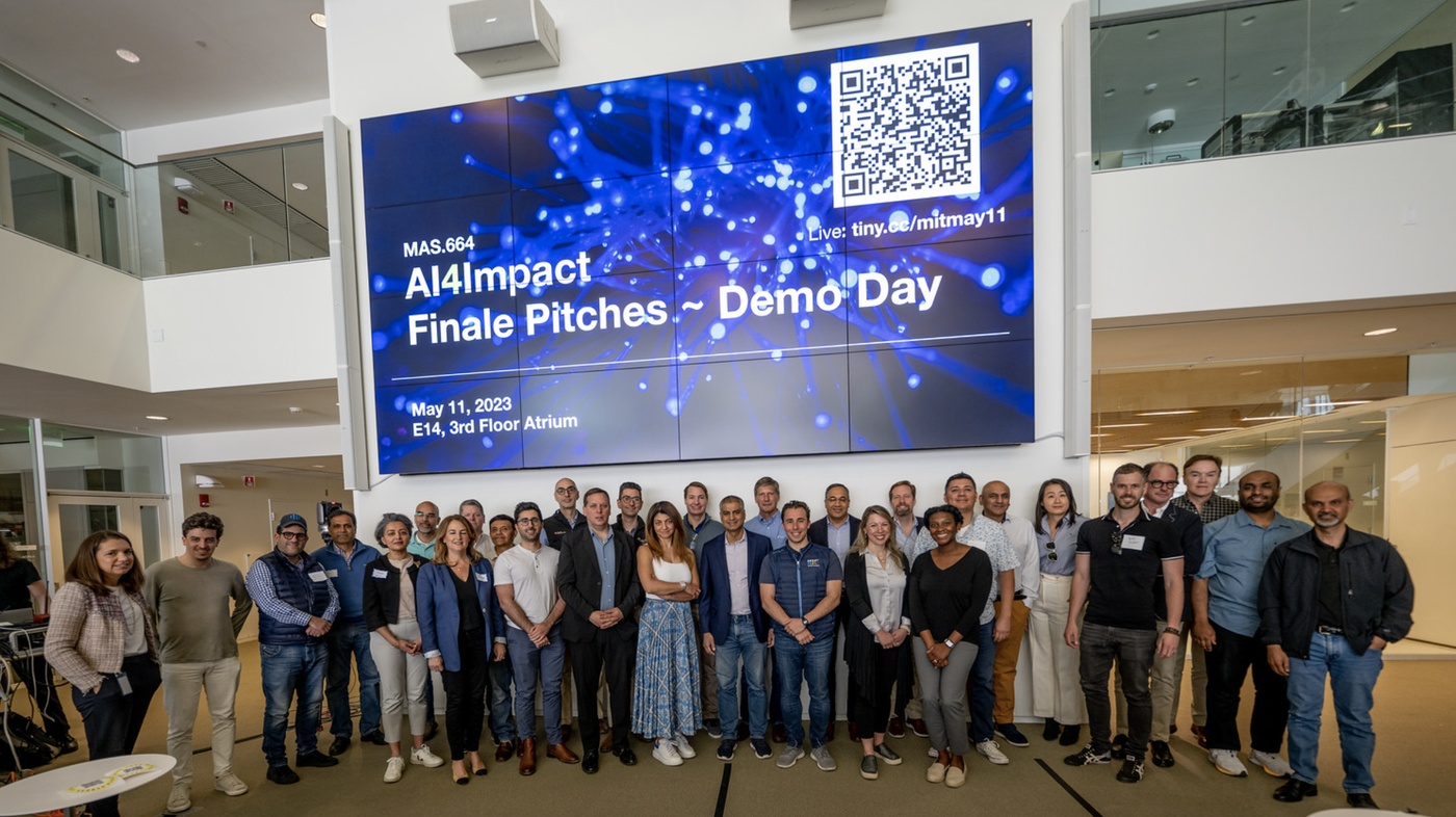 Judges and mentors gathered at MIT Media Lab’s May 2023 venture-studio Demo Day