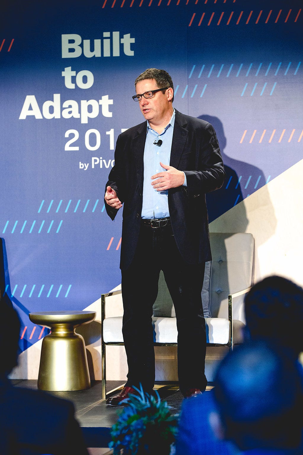 Rob Mee speaking onstage at Built to Adapt 2017
