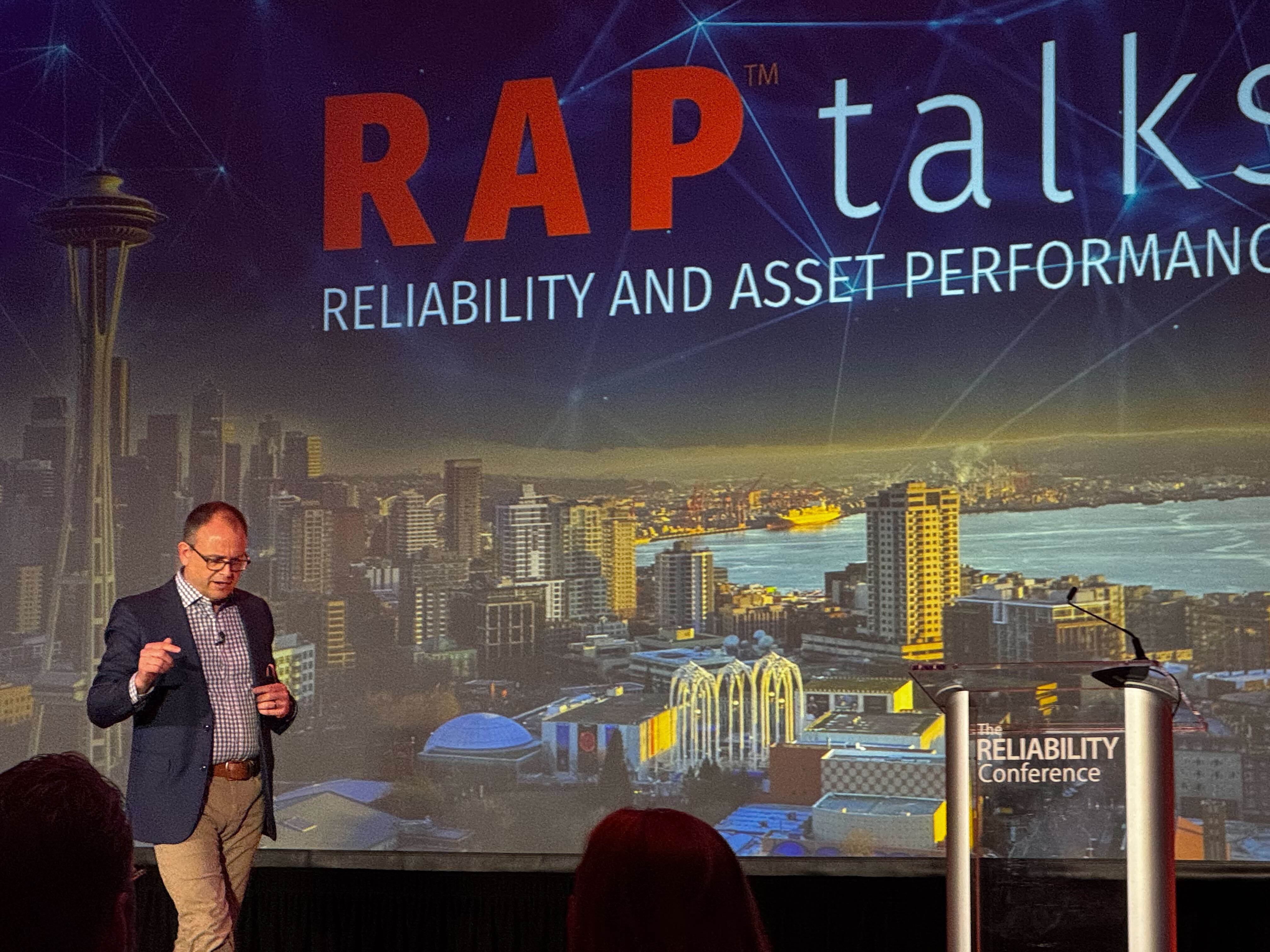 Rob Ratterman speaking on a RAP Talks stage at The Reliability Conference
