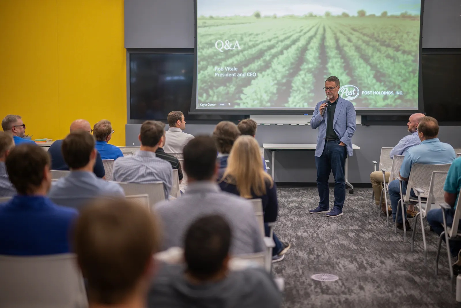 Rob Vitale addressing employees at Post headquarters in St. Louis