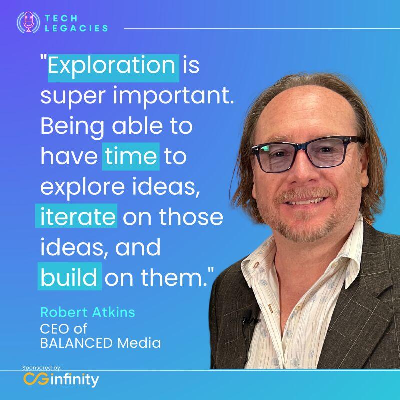 Robert Atkins beside his quotation about exploring, iterating and building ideas