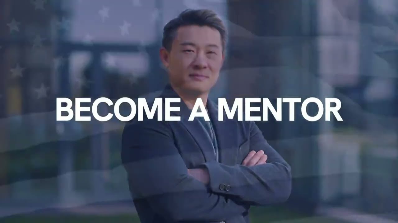 A campaign still reading Become a Mentor, from the Mentoring U.S. Veterans public service announcement