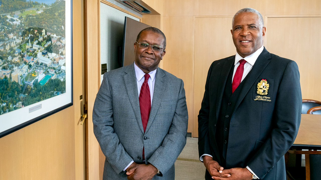 Cornell Engineering dean Lynden Archer, left, and Robert F. Smith at Cornell in 2022