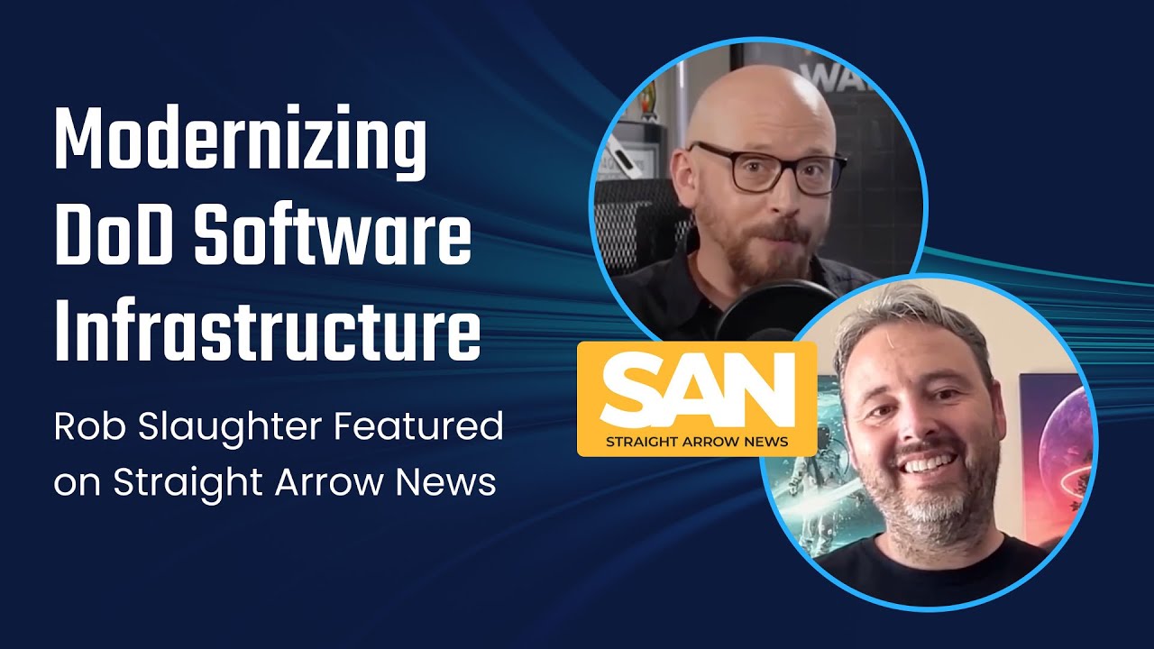 Rob Slaughter appearing in a video interview about modernizing Department of Defense software infrastructure