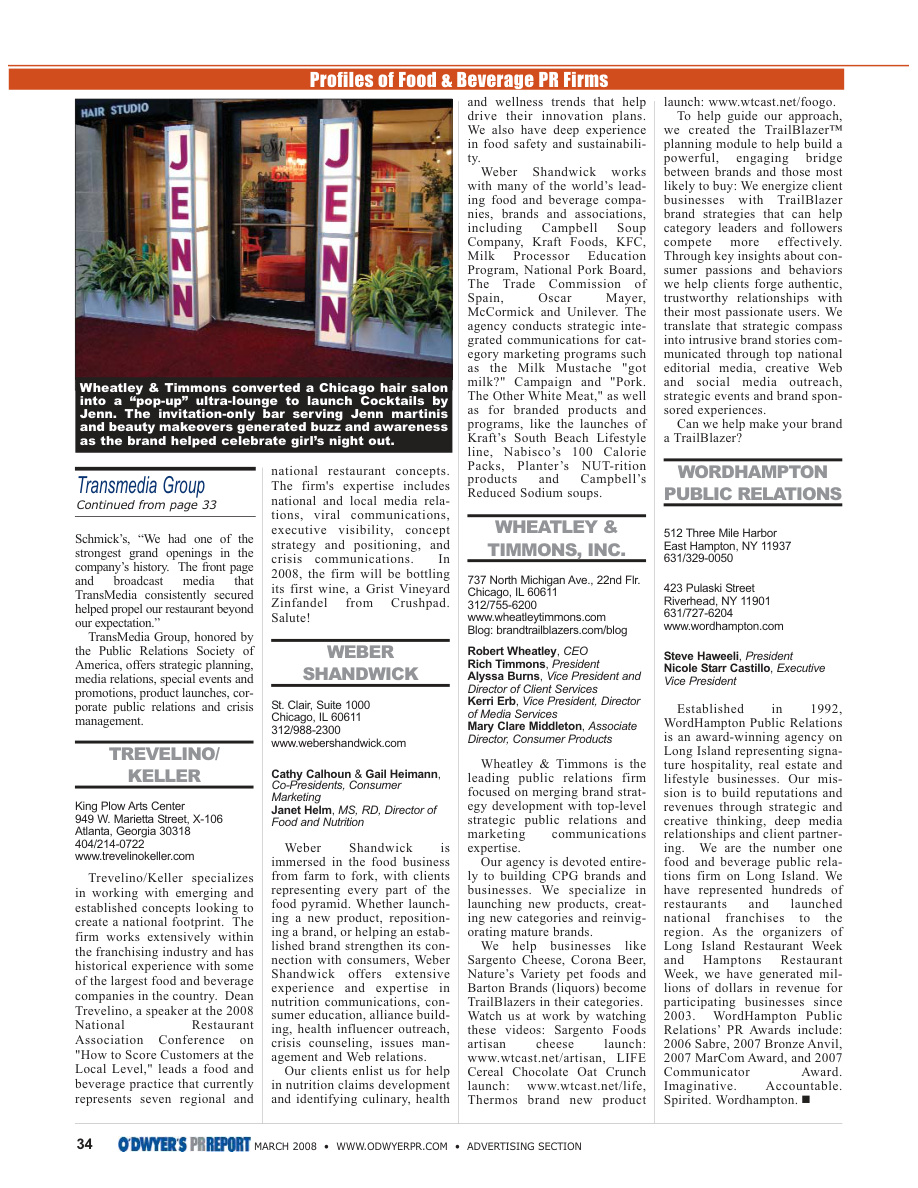 An archival 2008 trade publication page featuring Wheatley and Timmons campaign work and agency profile