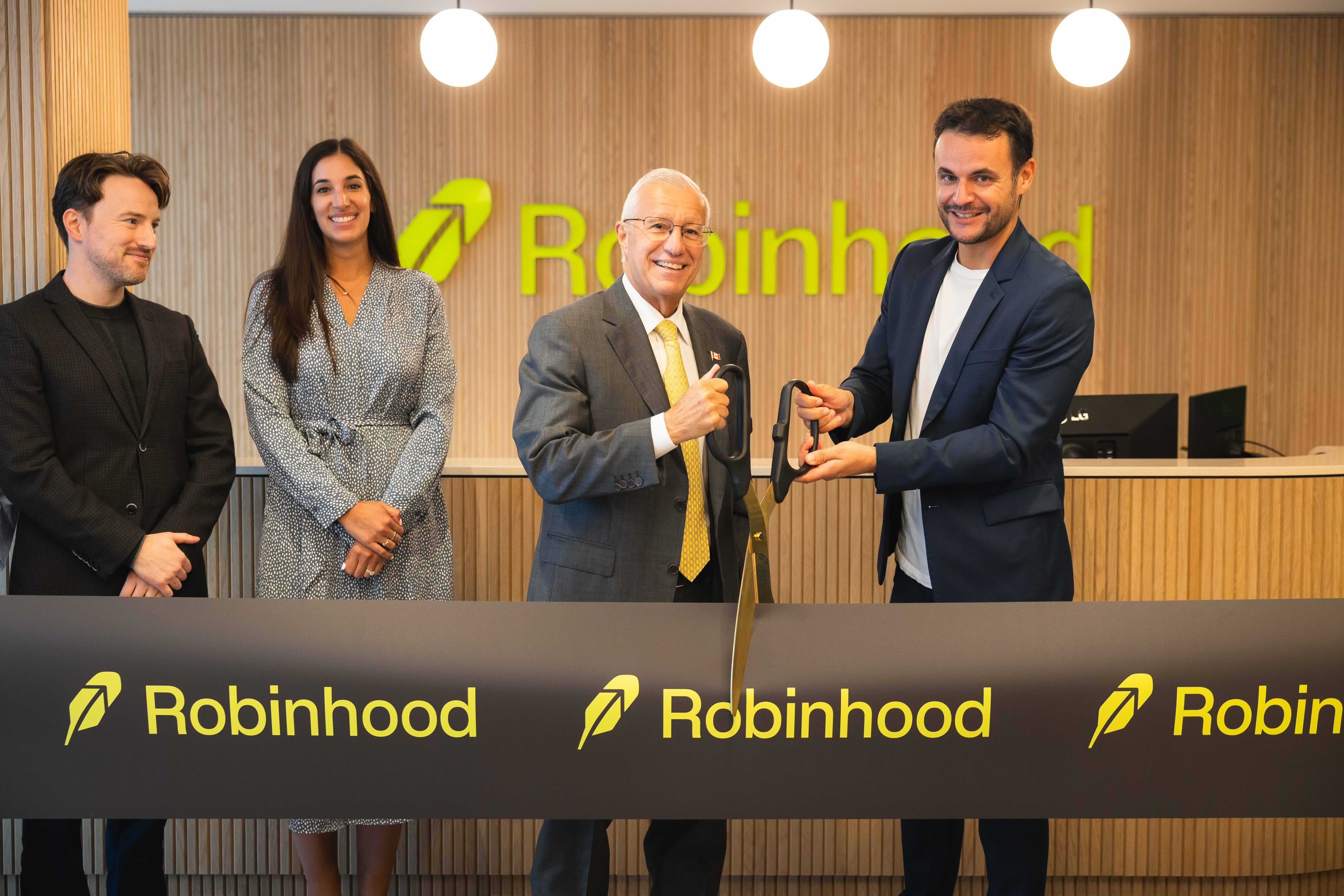 Robinhood colleagues gathered at the Toronto office opening