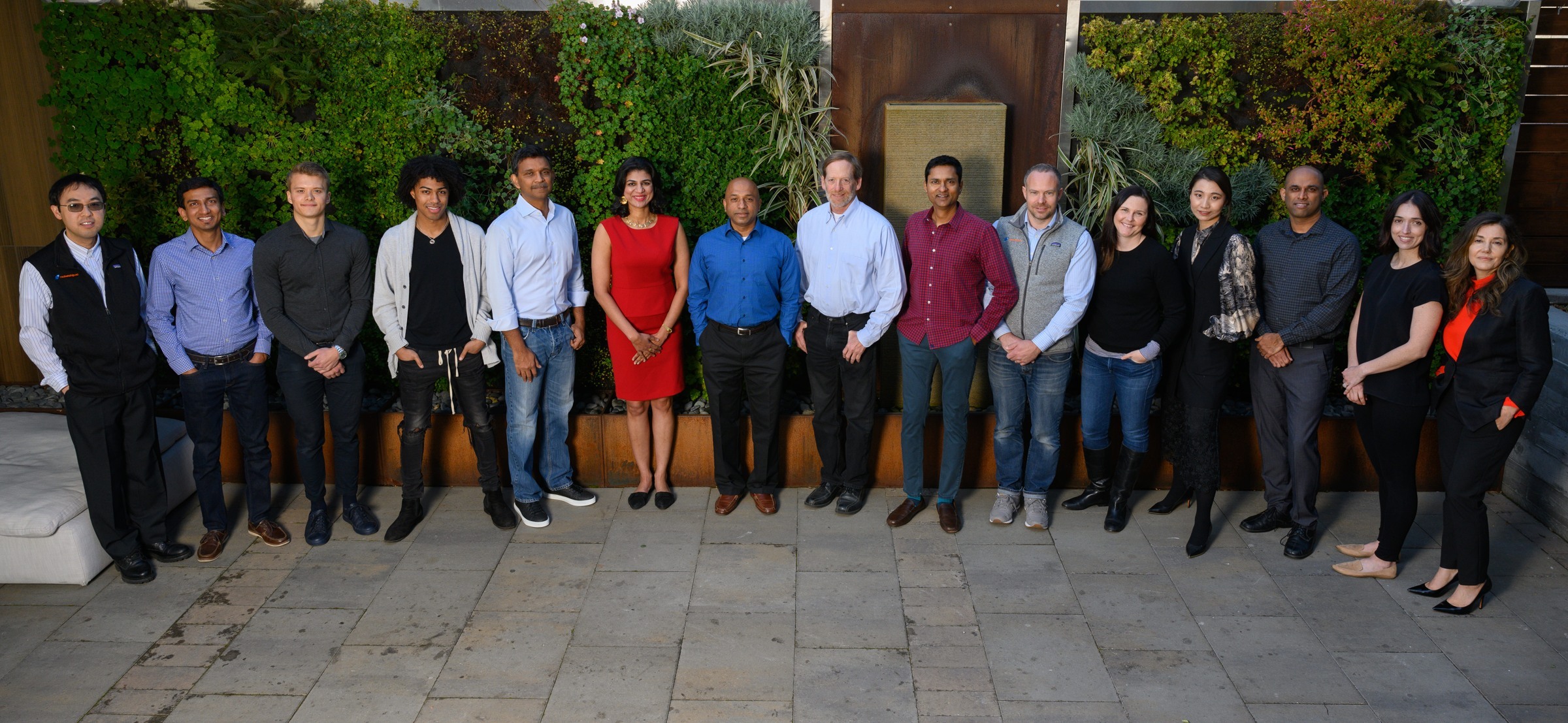 Rocketship.vc team group pictured against a planted wall in its 2020 Fund II announcement.