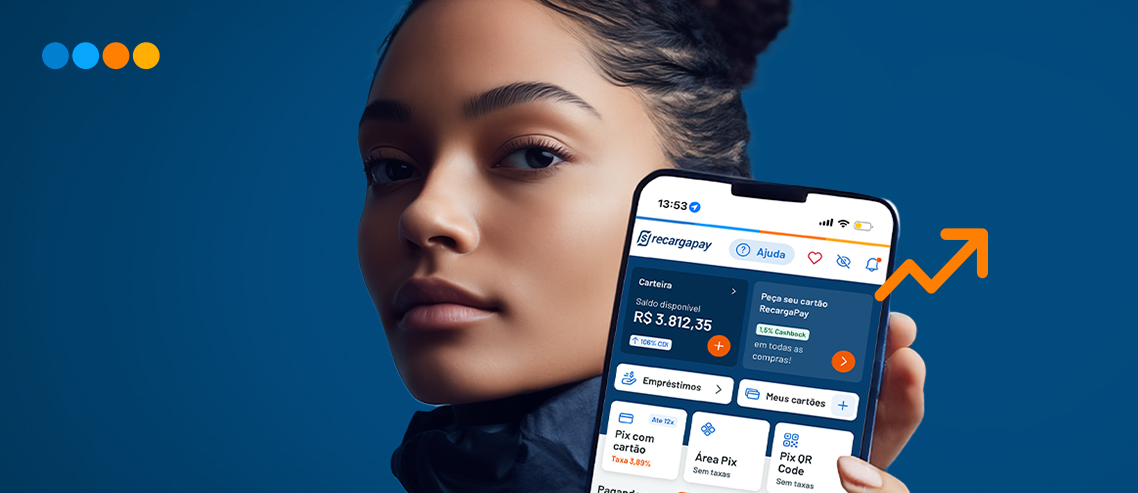 RecargaPay promotional image showing its app with payments, cards and lending features