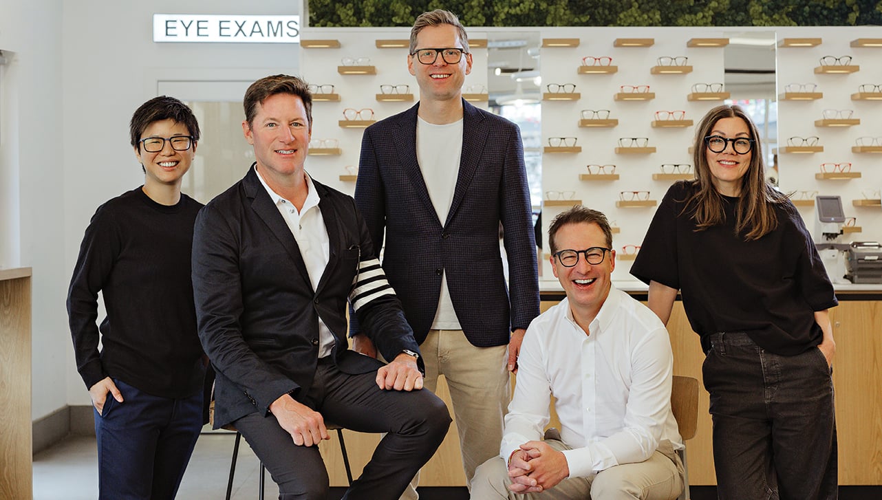 Roger Hardy, second from left, with colleagues in a KITS eyewear store
