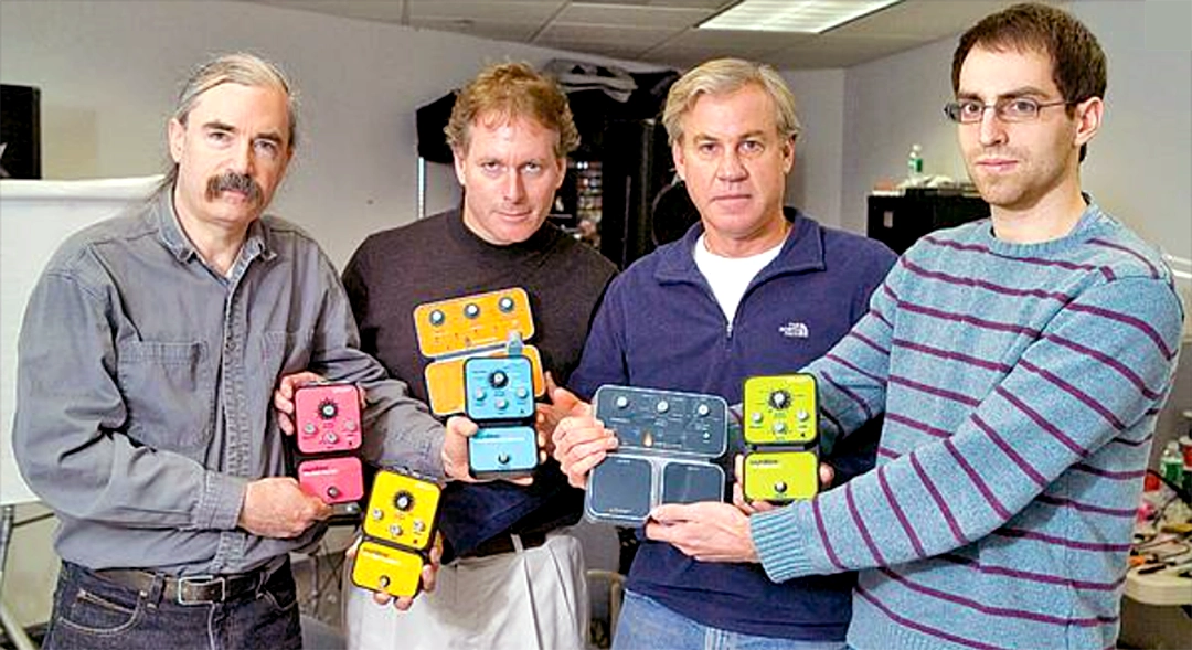 Source Audio founders Bob Chidlaw, Roger Smith, Hunter Boll and Jesse Remignanti standing together