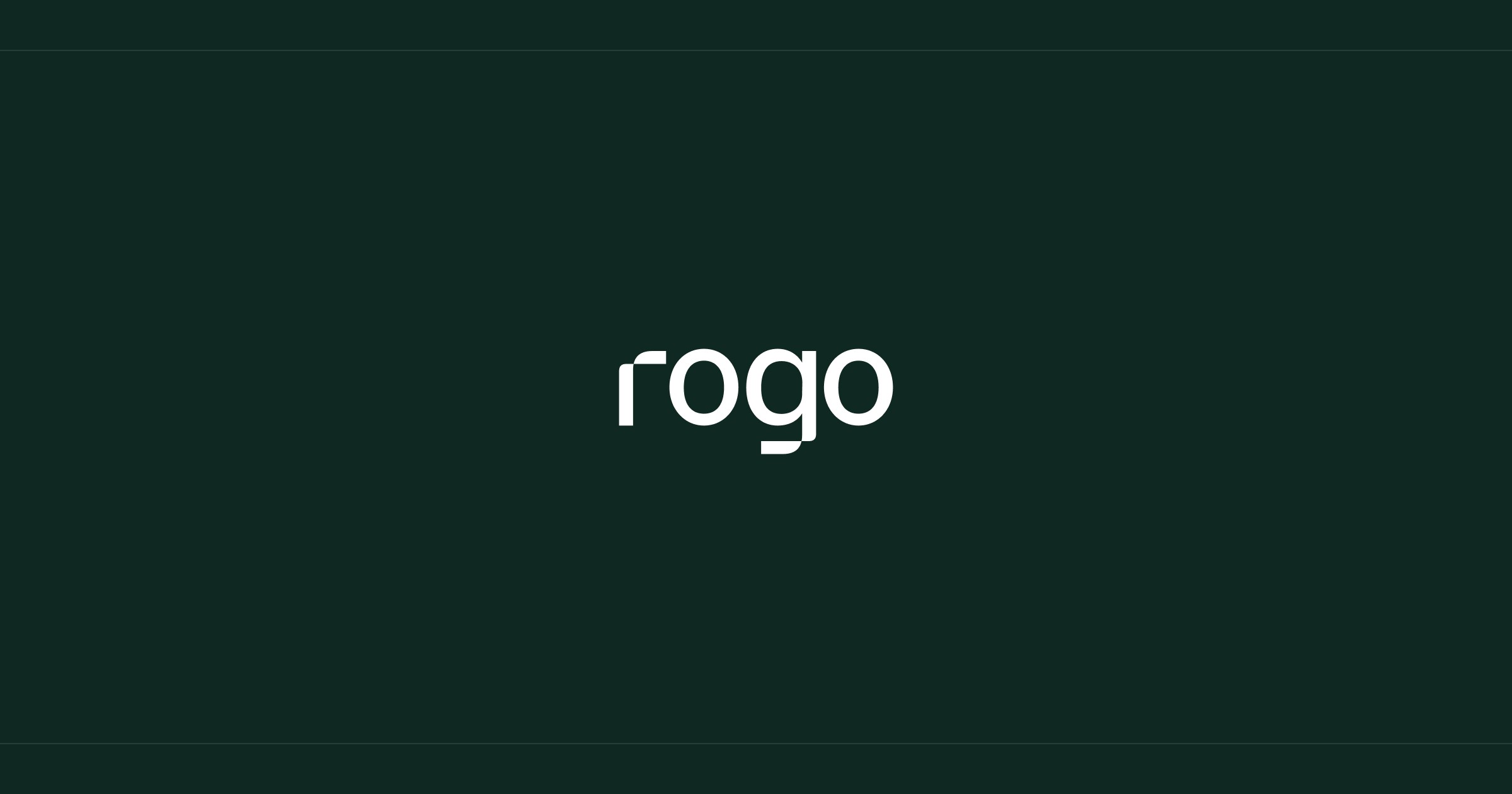 Rogo company logo - lowercase wordmark in white on dark green