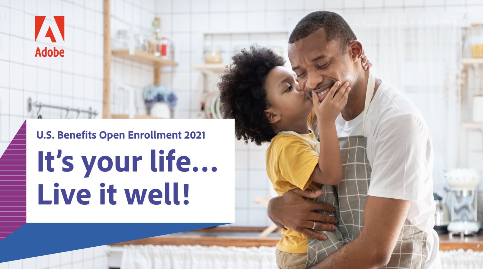 Colorful illustrated artwork created for Adobe's open enrollment campaign