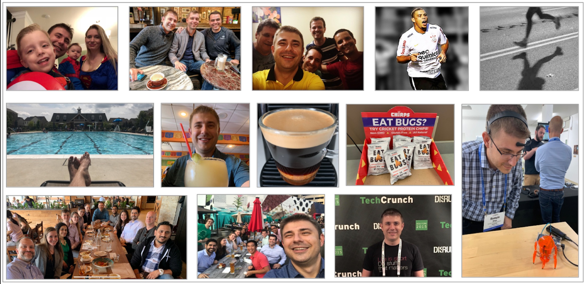 Romulo Braga's published collage of family and friends, soccer, coffee, summer and technology activities