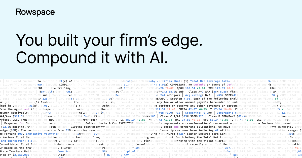 Rowspace brand image reading: You built your firm's edge. Compound it with AI.