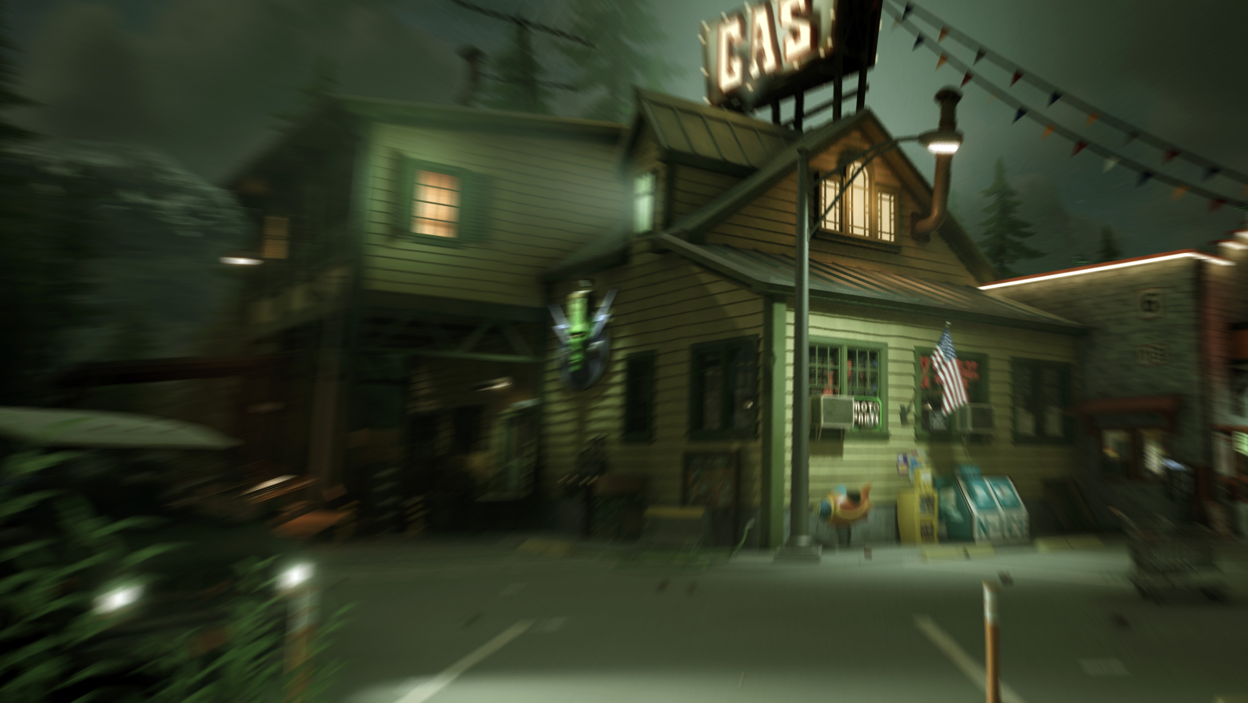 Stylized suburban neighborhood artwork from Ruckus Games