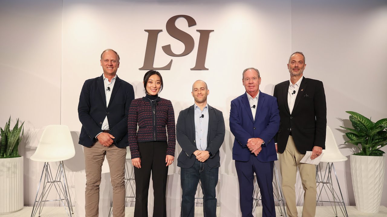 Rui Jing Jiang, second from left, standing with four other members of the LSI USA 2025 board discussion