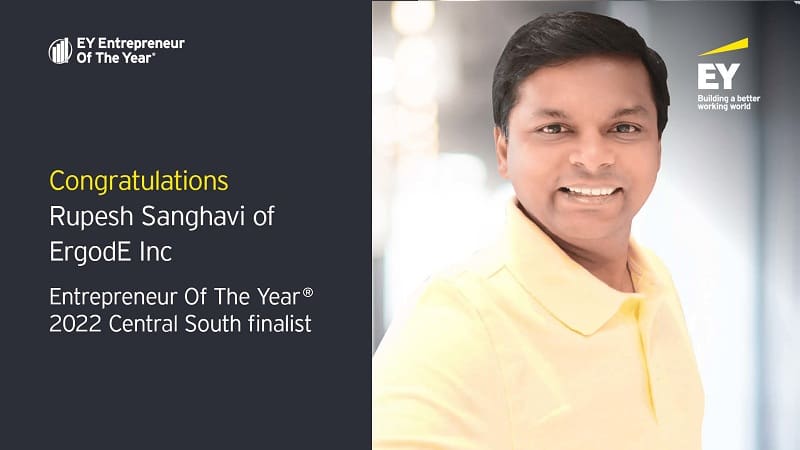 Company press graphic showing Rupesh Sanghavi and his 2022 EY Entrepreneur Of The Year Central South finalist recognition