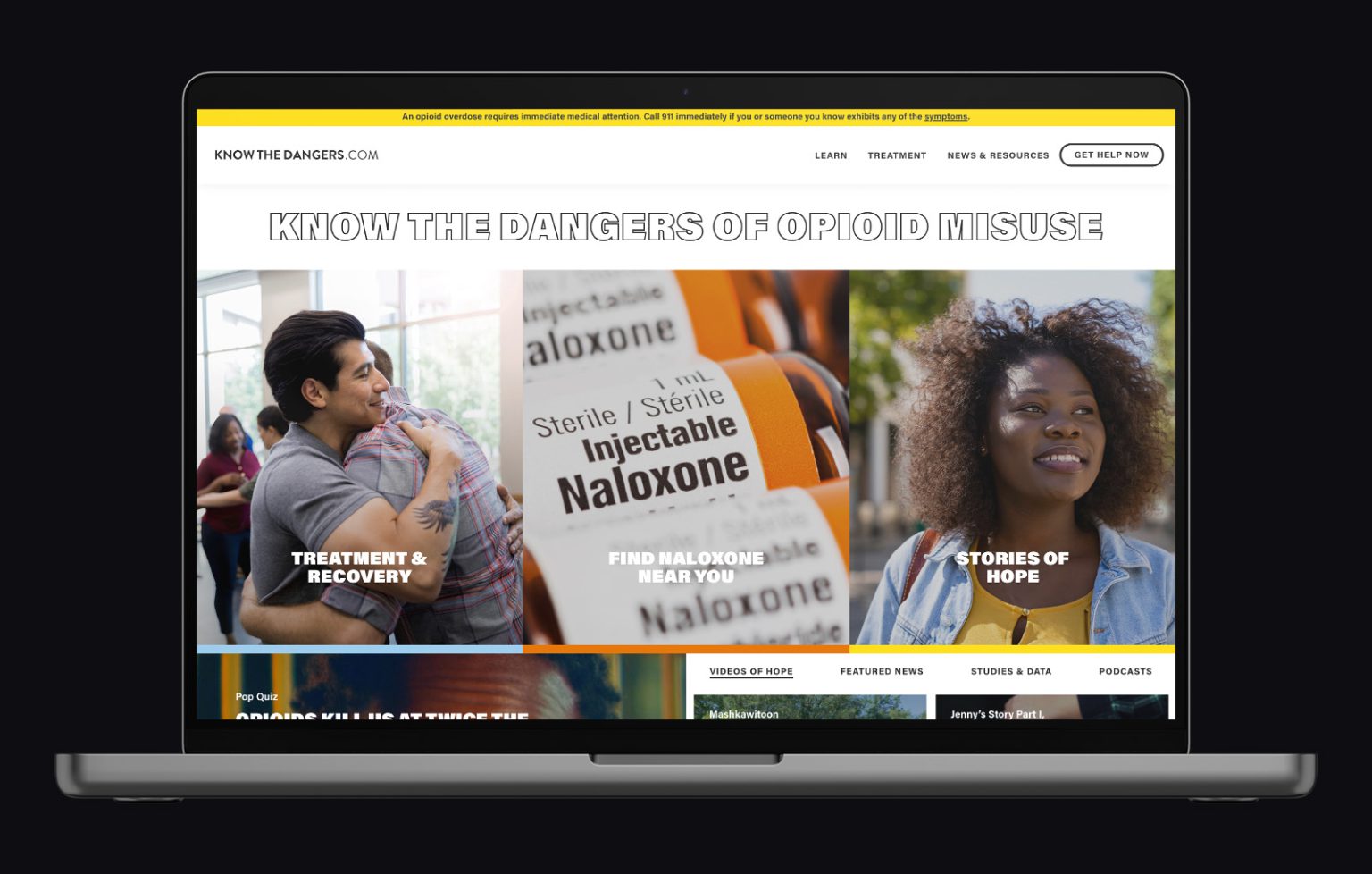 Know the Dangers opioid information website displayed on a laptop