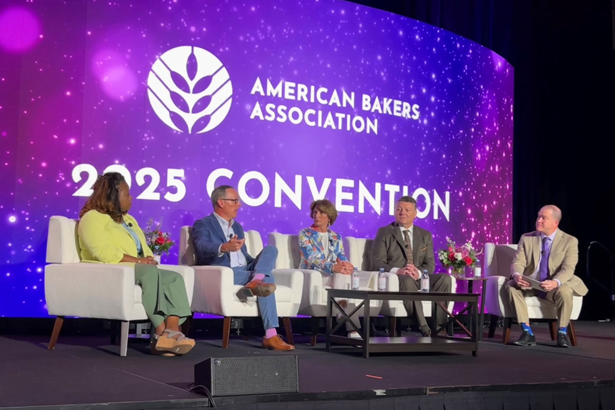 Ryals McMullian, second from left, speaking on a five-person panel at the 2025 American Bakers Association convention