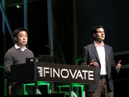 James Han and Ryan Feit presenting SeedInvest on stage at FinovateSpring 2013