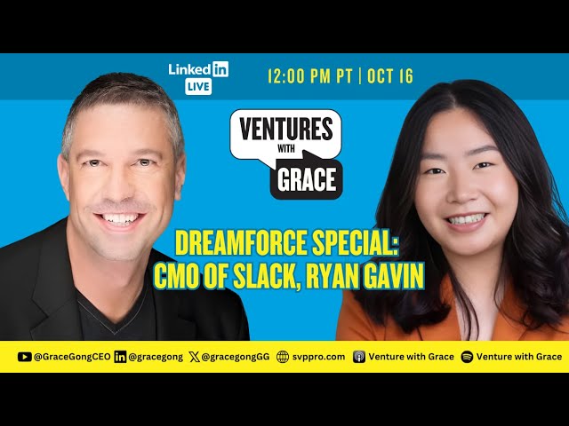 Ryan Gavin and interviewer Grace Gong on the artwork for a Dreamforce conversation