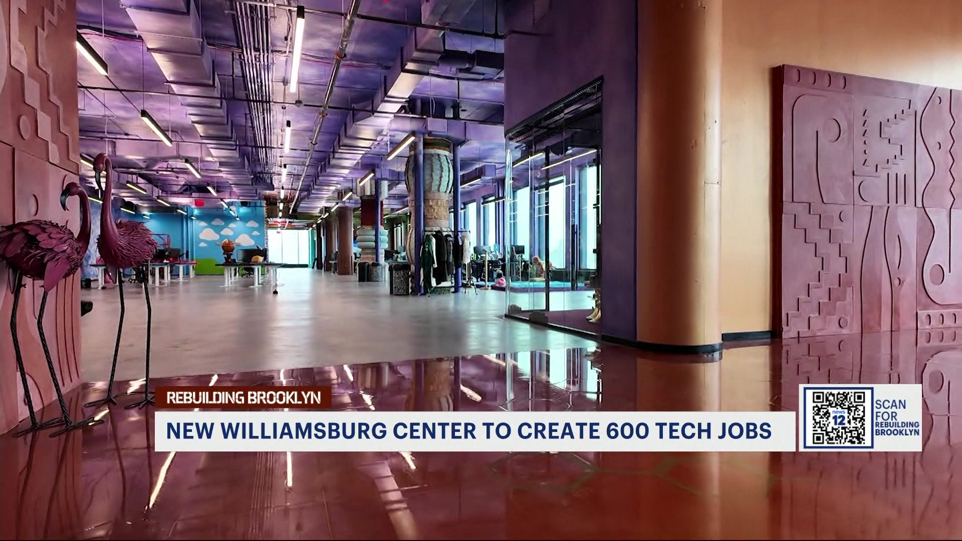 Colourful interior of Queen One’s Rise and Fly Vision Centre, shown in a News 12 report