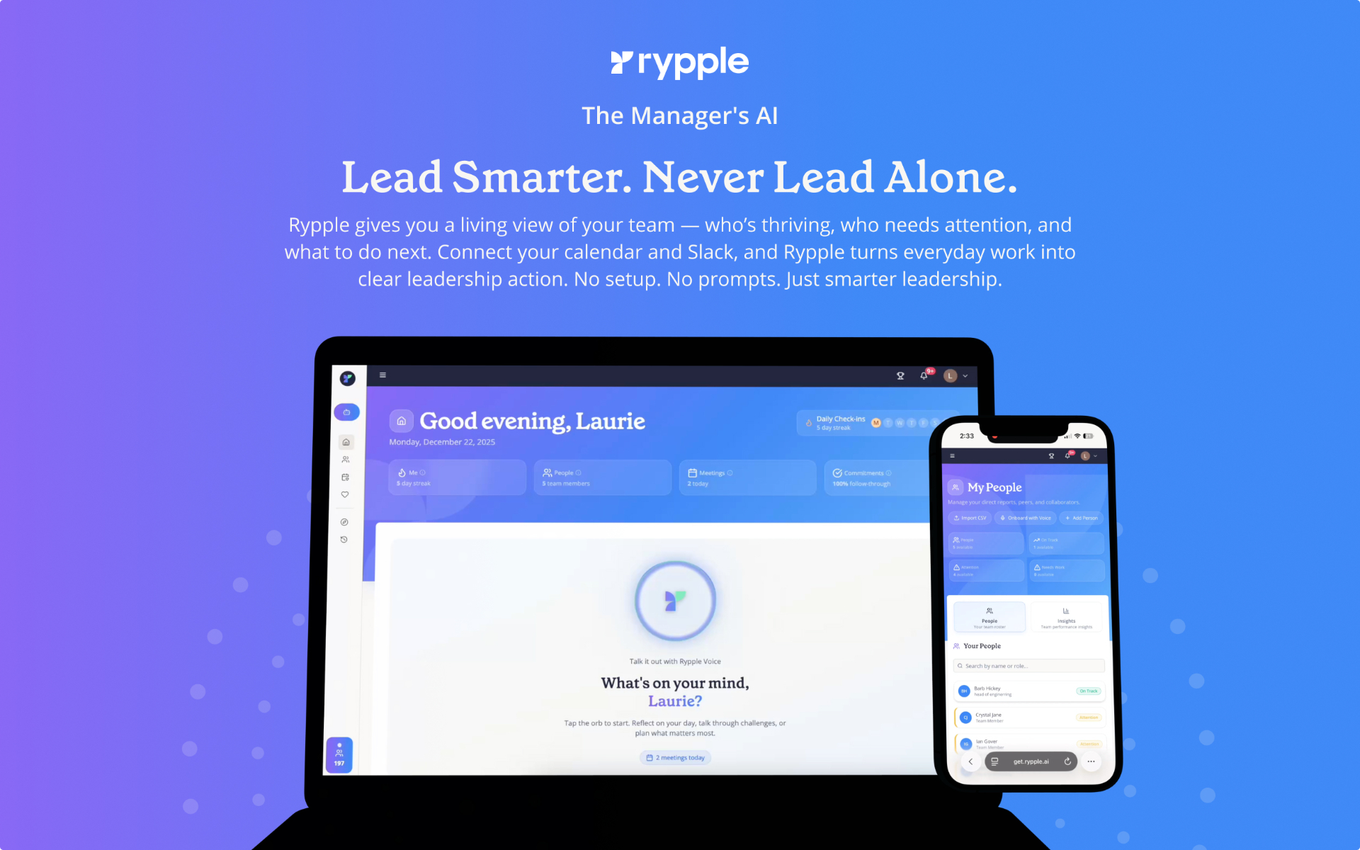 Rypple leadership dashboard displayed on a laptop and phone