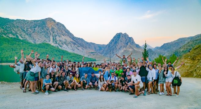 Omnisend colleagues gathered together at a team retreat