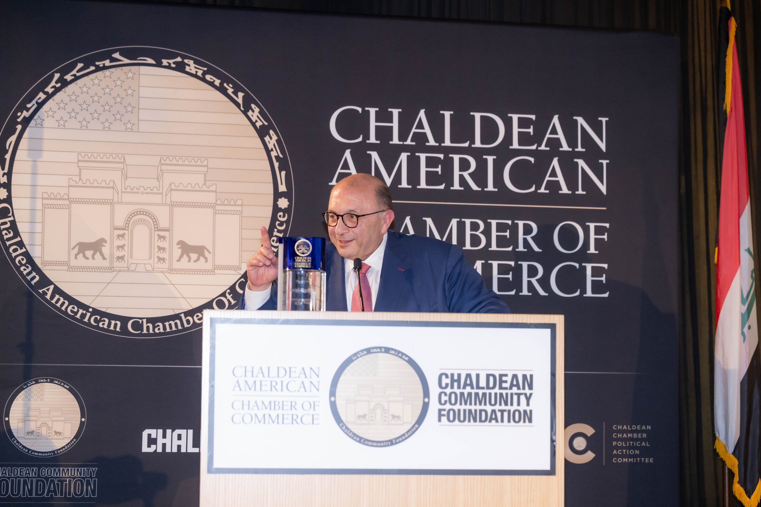 A speaker at the podium during the 2026 Chaldean American Chamber of Commerce awards dinner