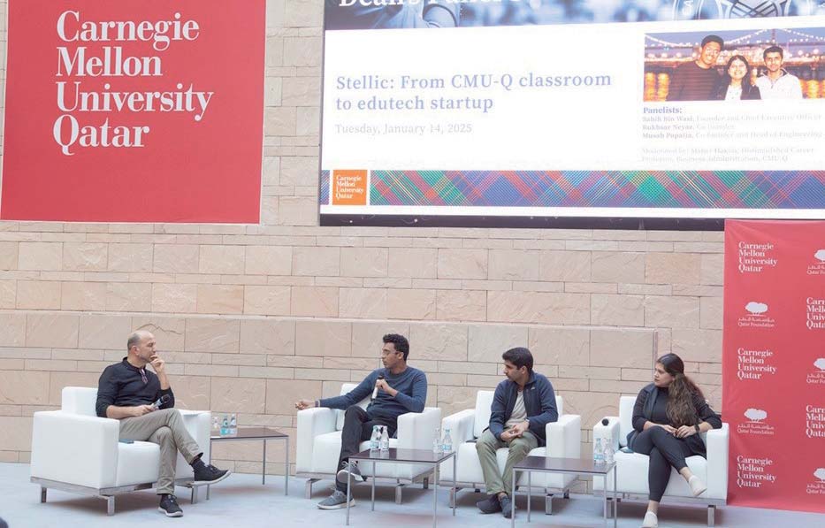 Sabih Bin Wasi speaking alongside Stellic colleagues at Carnegie Mellon University in Qatar’s January 2025 panel