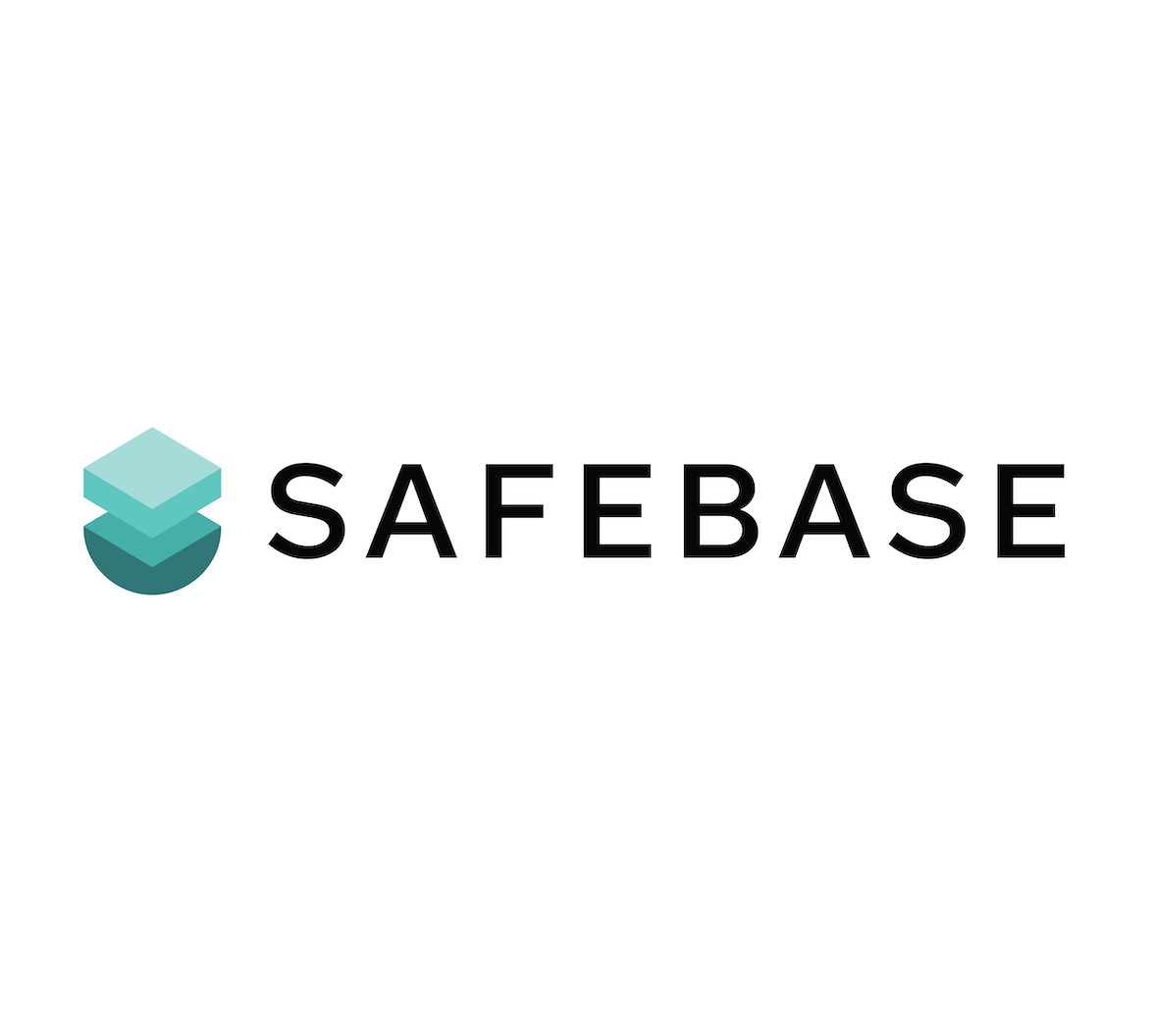 Historical SafeBase shield and wordmark on a graphic background