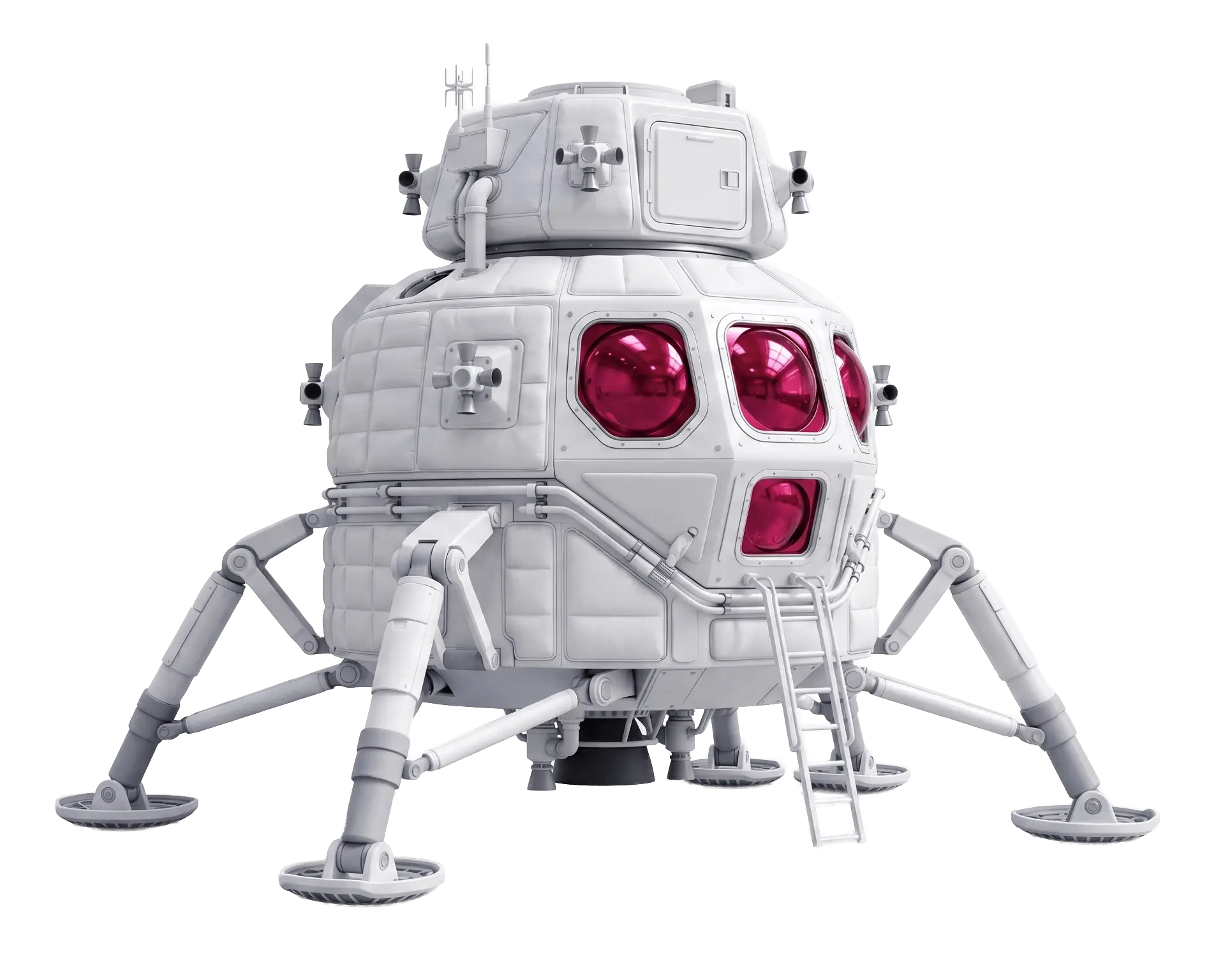 SafeBreach's stylized white lunar module artwork with magenta windows